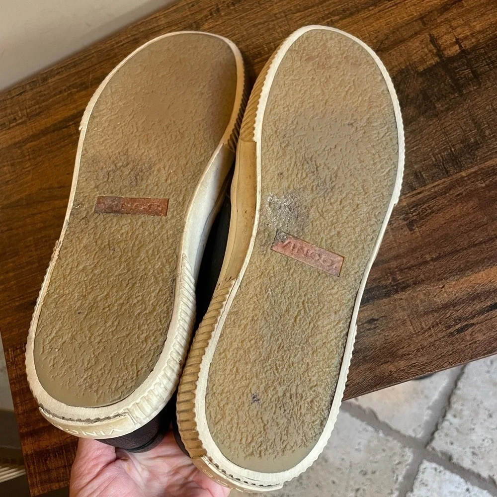 Vince Slip On Black Leather Tennis Shoes